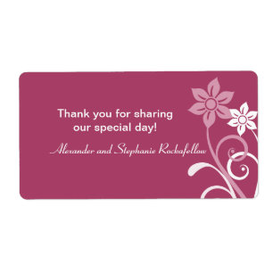 Dramatic Floral Swirls Wedding Labels, Fuchsia