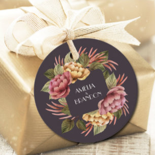 Dramatic Floral Wedding Favour Tags