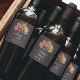 Dramatic Floral Wedding Wine Label