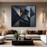 Dramatic Geometric Composition Canvas Print<br><div class="desc">Powerful abstract composition with overlapping triangular shapes in deep black,  slate gray,  and golden details. Rich oil paint texture creates depth and movement. Sophisticated piece for modern spaces seeking visual impact and minimalist elegance.</div>