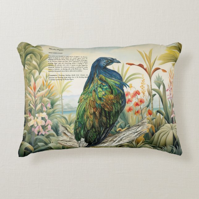 Dramatic Hand-Painted Nicobar Pigeon Accent Pillow (Front)
