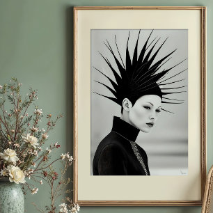 Dramatic Headpiece: Avant-Garde Monochrome Portrai Poster