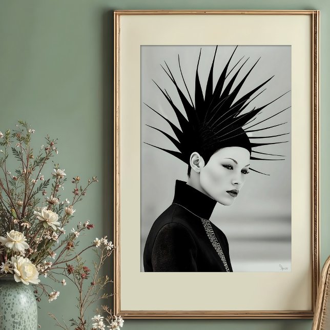 Dramatic Headpiece: Avant-Garde Monochrome Portrai Poster (Creator Uploaded)