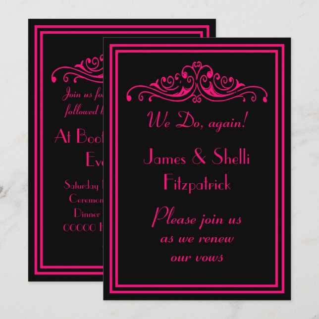 Dramatic Hot Pink and Black Wedding Vows Renewal Invitation (Front/Back)