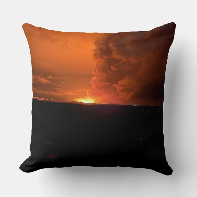 Dramatic Icelandic Volcano Eruption Throw Pillow (Front)