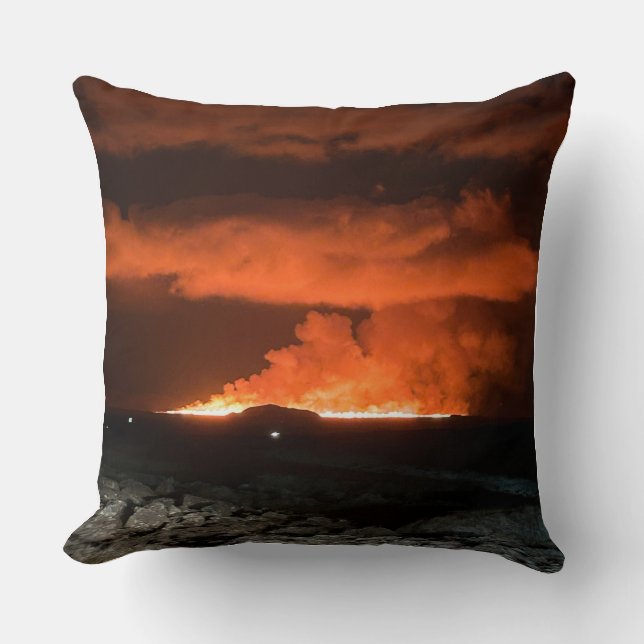 Dramatic Icelandic Volcano Eruption Throw Pillow (Front)