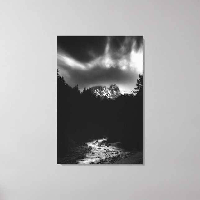 Dramatic landscape of mountains and river canvas print (Front)
