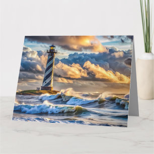 Dramatic Lighthouse Seascape with Stormy Waves Card