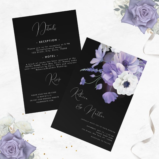 Dramatic Lilac Lavender Floral All in One Wedding Invitation (Creator Uploaded)