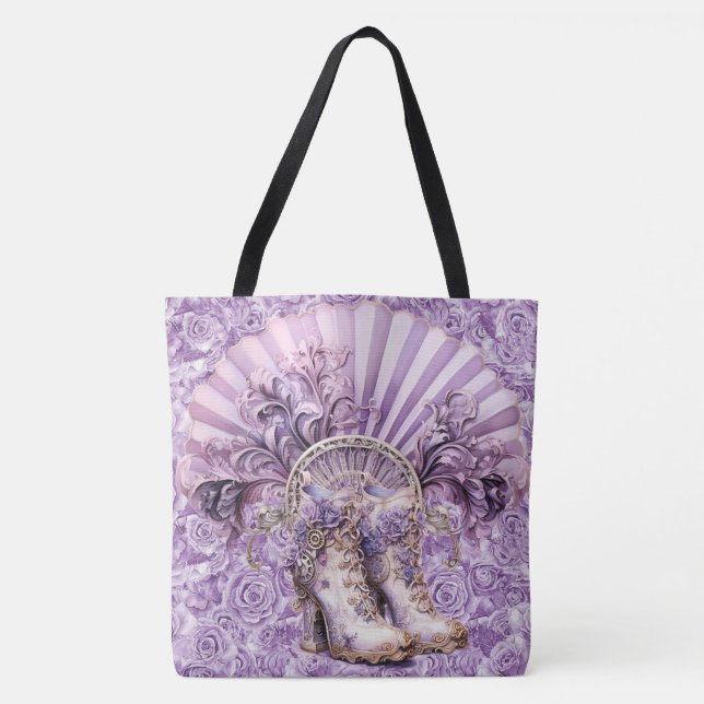 Dramatic Lilac Steampunk Fan and Boots Large Tote (Front)