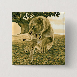 Dramatic Lioness Safari Wildlife Art 2 Inch Square Button