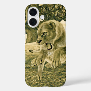 Dramatic Lioness Safari Wildlife Art iPhone 16 Case