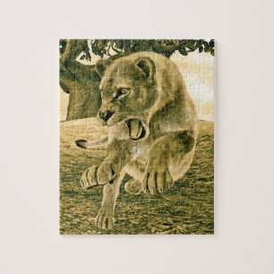 Dramatic Lioness Safari Wildlife Art Jigsaw Puzzle