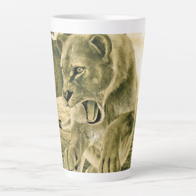 Dramatic Lioness Safari Wildlife Art Latte Mug (Front)