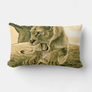 Dramatic Lioness Safari Wildlife Art Lumbar Pillow