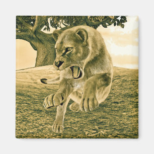 Dramatic Lioness Safari Wildlife Art Magnet