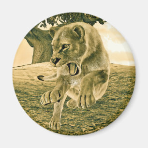 Dramatic Lioness Safari Wildlife Art Magnet