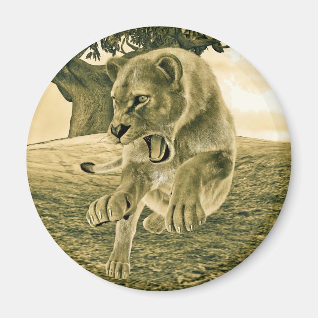 Dramatic Lioness Safari Wildlife Art Magnet (Front)