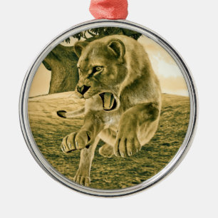 Dramatic Lioness Safari Wildlife Art Metal Ornament