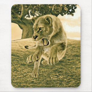 Dramatic Lioness Safari Wildlife Art Mouse Pad