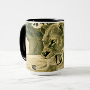Dramatic Lioness Safari Wildlife Art Mug