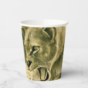 Dramatic Lioness Safari Wildlife Art Paper Cups