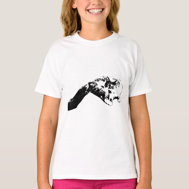 Dramatic Long‑Tail Cat Ink Art Tee (Front)