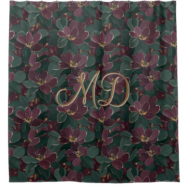 Dramatic Maroon And Forest Green Floral  (Front)