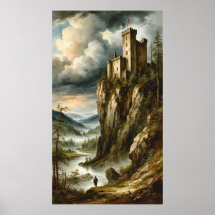 🏰🌫️ Dramatic Medieval Cliff Castle Stormscape 🌄 Poster