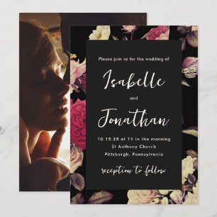 Dramatic Moody Floral Photo Wedding Invitation