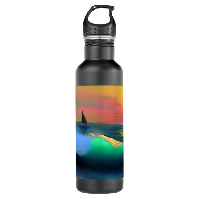 Dramatic Ocean Waves and Sunset Reflection 710 Ml Water Bottle (Front)