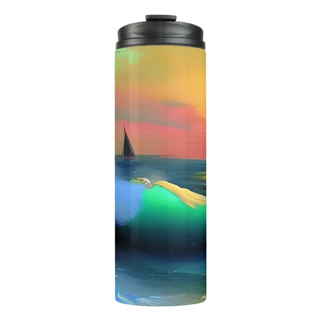 Dramatic Ocean Waves and Sunset Reflection Thermal Tumbler (Front)