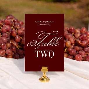 Dramatic Opera Burgundy Wedding  Table Number