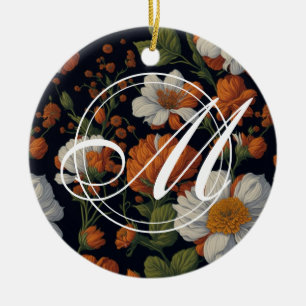 Dramatic Orange white elegant retro flowers Ceramic Ornament