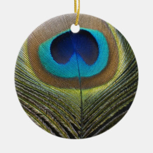 Dramatic Peacock Feather Ceramic Ornament