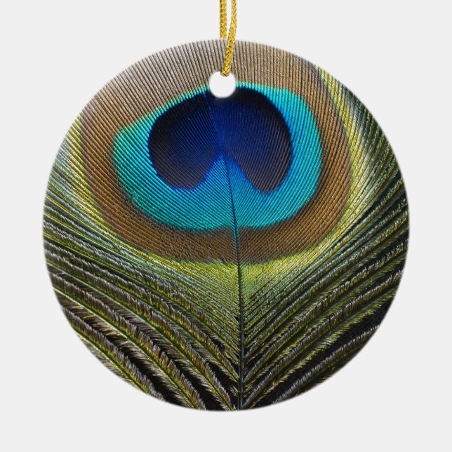 Dramatic Peacock Feather Ceramic Ornament (Front)