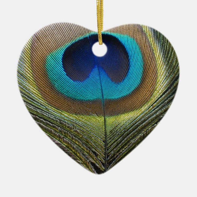 Dramatic Peacock Feather Ceramic Ornament (Front)