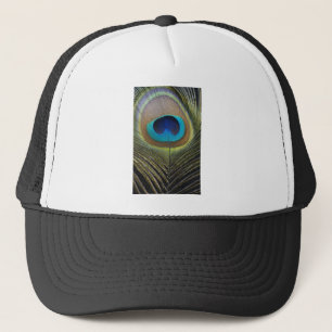 Dramatic Peacock Feather Trucker Hat