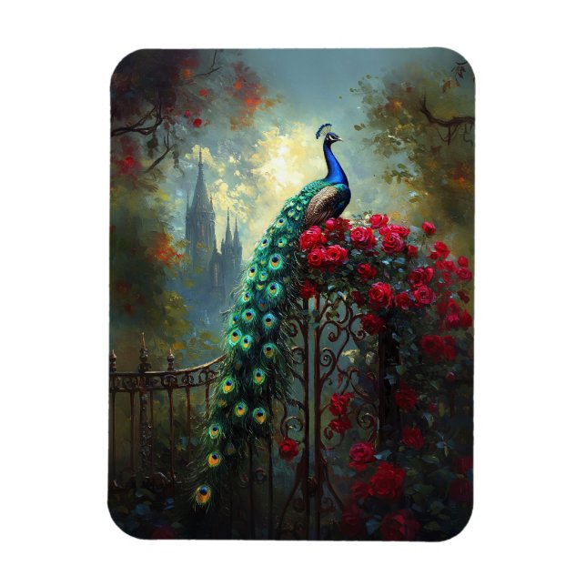 Dramatic Peacock Red Roses Gothic Flexible Magnet (Vertical)