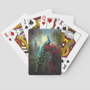 Dramatic Peacock Red Roses Gothic Playing Cards