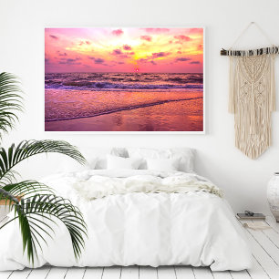 Dramatic Pink Sunset Over Ocean In Naples, Florida Poster