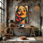 Dramatic Pop Art: Enigmatic Gaze Photo Print<br><div class="desc">This powerful pop art design features a female face with an enigmatic expression and red lips, surrounded by floating hearts. The piece captures the intensity and mystery of love with a bold and contemporary style. Perfect for lovers of modern art looking to add a dramatic and vibrant touch to their...</div>