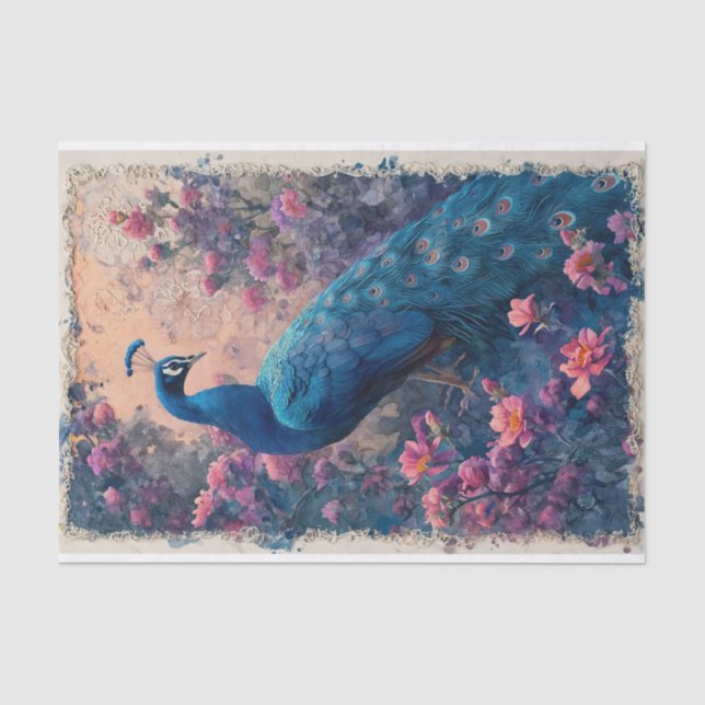 Dramatic Posing Peacock Tissue Paper (Front)