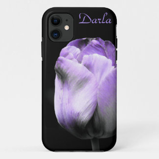 Dramatic Purple Tulip on Black *Personalize* iPhone 11 Case