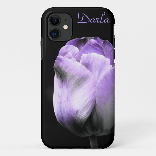 Dramatic Purple Tulip on Black *Personalize* Case-Mate iPhone Case (Back)