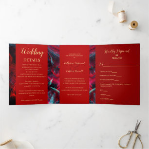 Dramatic Red and Black Wedding Tri-Fold Invitation