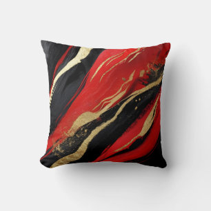 Dramatic Red, Black, and Gold Marble Decorative Pi Throw Pillow