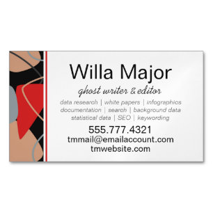 Dramatic Red, Black, Beige Abstract Writers Magnetic Business Card