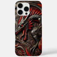 Dramatic Red Dragon in Intricate Relief Design