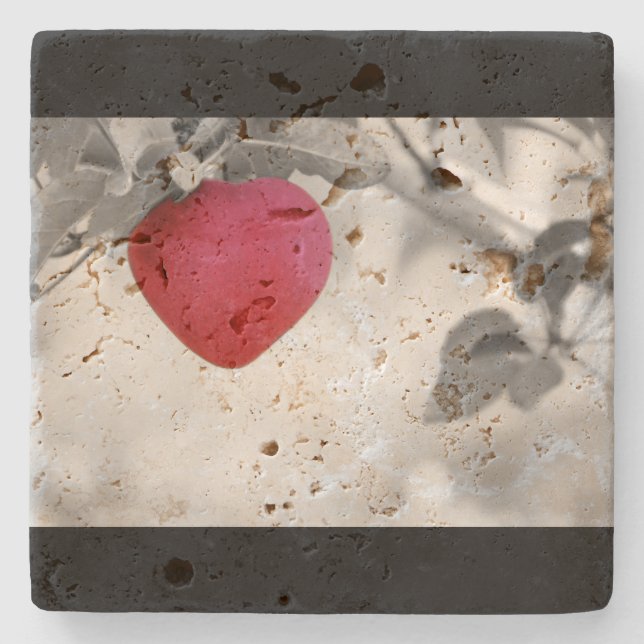 Dramatic Red Heart Shaped Apple Stone Coaster (Front)